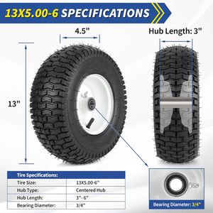 Roue de pneu en caoutchouc gonflable pneumatique 13 pouces 13x5.00-<span class=keywords><strong>6</strong></span> pour poussette de chariot d'épandeur de tondeuse à gazon - Product Image 5