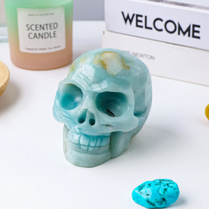 Crânes en cristal d'amazonite naturel sculptés, <span class=keywords><strong>bleu</strong></span> ciel, pour la décoration, vente en gros - Product Image 3