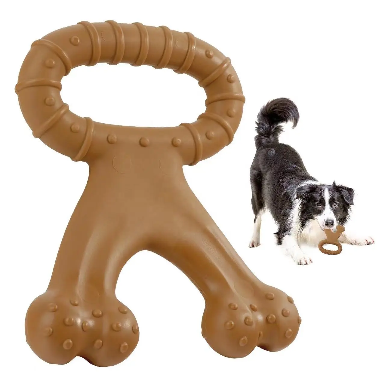 Mainan hewan peliharaan Bacon asli mainan kunyah anjing tulang Wishbone tahan lama untuk pengunyah agresif