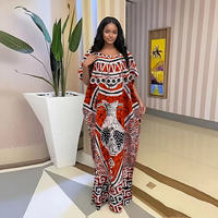 Nouvelle Robe Caftan Orange Ethnique d'Été Douce et Respirante, Imprimé Africain Ample Grande Taille Boubou Quotidien pour Femme avec Strass en Coton