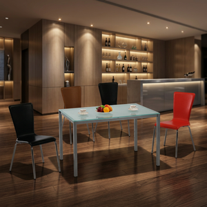 Ensemble de table à manger moderne de petite taille avec 4 chaises pour cuisine, école, hôtel, appartement et villa, meubles de maison (verre/métal) - Product Image 2