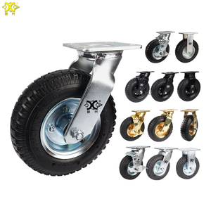 8 polegadas preto borracha pneumática roda rodízios infláveis pesados giratória rodízio roda com travamento do freio - Product Image 2