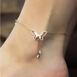 Rhodium Plated 925 Sterling Silver O-Chain 8.5+1.5 Inches Adjustable Butterfly Foot Bracelet Anklets For Girls