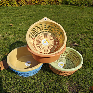 Plastic Colander Double Layer <b>Round</b> Kitchen Vegetable Fruit Strainer With Hook For Storage And Drainage - Product Image 3