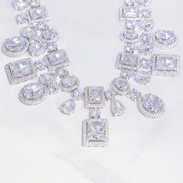 New Hot Sale party jewelry Square Diamond Zircon Necklace Hip Hop Mens gemstone Trendy fashion Men Chain Necklace