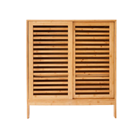OEM Klassischer Indoor-Bambusschuhschrank mit 4 Regalen und 2-seitigen Schiebetüren – Multifunktionaler Aufbewahrungsorganizer für das Wohnzimmer