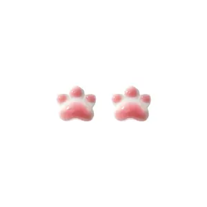 Korean Cute Sweet Fashion S925 Sterling Silver Cartoon Animal Kitten Pink Cat Paw Stud Earrings for Women Girls