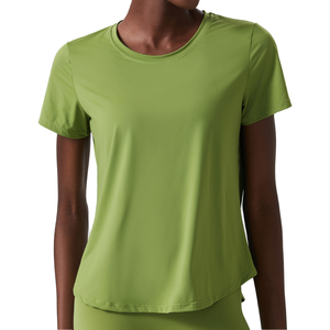 เสื้อยืดกีฬาผู้หญิง ระบายอากาศได้ดี แห้งเร็ว ป้องกันรังสียูวี แขนสั้น ทรงปกติ สำหรับออกกำลังกาย ผ้ายืด/ไนลอน สีพื้น - Product Image 1