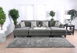 Gray Chenille 5pc <b>U</b>-Shape Sofa Set Apartment Hotel <b>Living</b> Room Furniture Pillows Armless Chair Ottoman Chaise Plush - Product Image 3