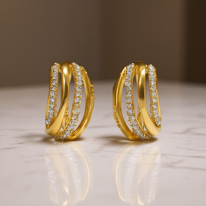 Orecchini E4051 in Oro Giallo con Diamanti Taglio Brillante Rotondo Colore G Diamanti Naturali Lusso Femminile per Uso Quotidiano - Product Image 2