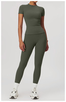 T-shirt slim à manches courtes pour femme, ensemble de vêtements de sport respirants de haute qualité, ensemble sexy en deux pièces, leggings de yoga ajustés pour femme