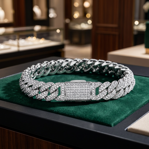 Elegant Gold Tone <b>Silver</b> Plated Wide Diamond Wrist Chain Premium Luxury Fashion Jewelry Bold Statement Accessory <b>for</b> <b>Men</b> Women - Product Image 4