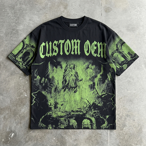 เสื้อยืดโอเวอร์ไซส์ทรงบ็อกซี่ ตัดเย็บแบบครอป ไหล่ตก ผ้าฝ้าย 100% 330 GSM พิมพ์ลายดิจิทัล สไตล์วินเทจ ทำสีซีดแบบดิสเทรส รับผลิตตามแบบ OEM - Product Image 1