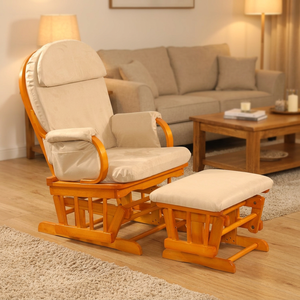 Fauteuil à bascule pivotant contemporain en bois écologique pour allaitement maternel, chaise de relaxation pour salon avec ottoman - Product Image 3