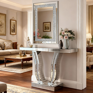 <b>Crystal</b> Crush Diamond Rectangle Silver <b>Mirror</b> 36x24 Inch Beveled Edge Wall Decorative Vanity <b>Mirror</b> - Product Image 5
