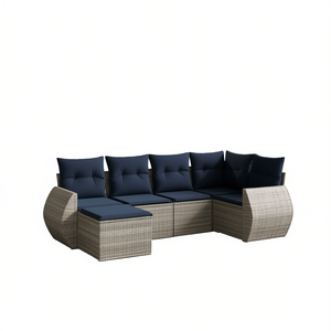 Ensemble de canapés de jardin en polyrotin gris, 7 pièces, avec coussins, meubles d'extérieur, style contemporain, 6 places - Product Image 1