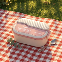 Leicht zu Reinigende Edelstahl-Lunchbox 1000ml Mit Silikon-Auslaufsicherungsring Klappbarer Griff Lebensmittelechtes PP Besteck-Set für die Arbeit