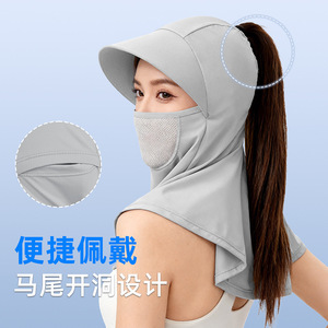 One Size Full Face Neck Sun Protection Mask With Hat For Outdoor Cycling Female UV Shielding Dustproof Summer Wear - Product Image 3