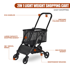 Carrito de compras de supermercado de cuatro ruedas de aluminio ligero, cochecito plegable para mascotas con carrito tipo cesta para exteriores - Product Image 6