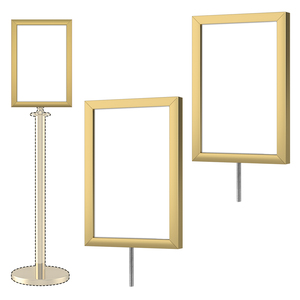 A3 A4 Goldener Absperrpfosten-Schildhalter aus Edelstahl, doppelseitiger Pfosten-Schildrahmen, Warteschlangenpfosten mit Werbung - Product Image 1