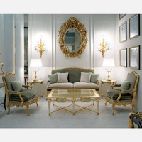 Table d'appoint ronde de style baroque européen, en bois massif, avec plateau en verre antique fait main et pieds en acrylique