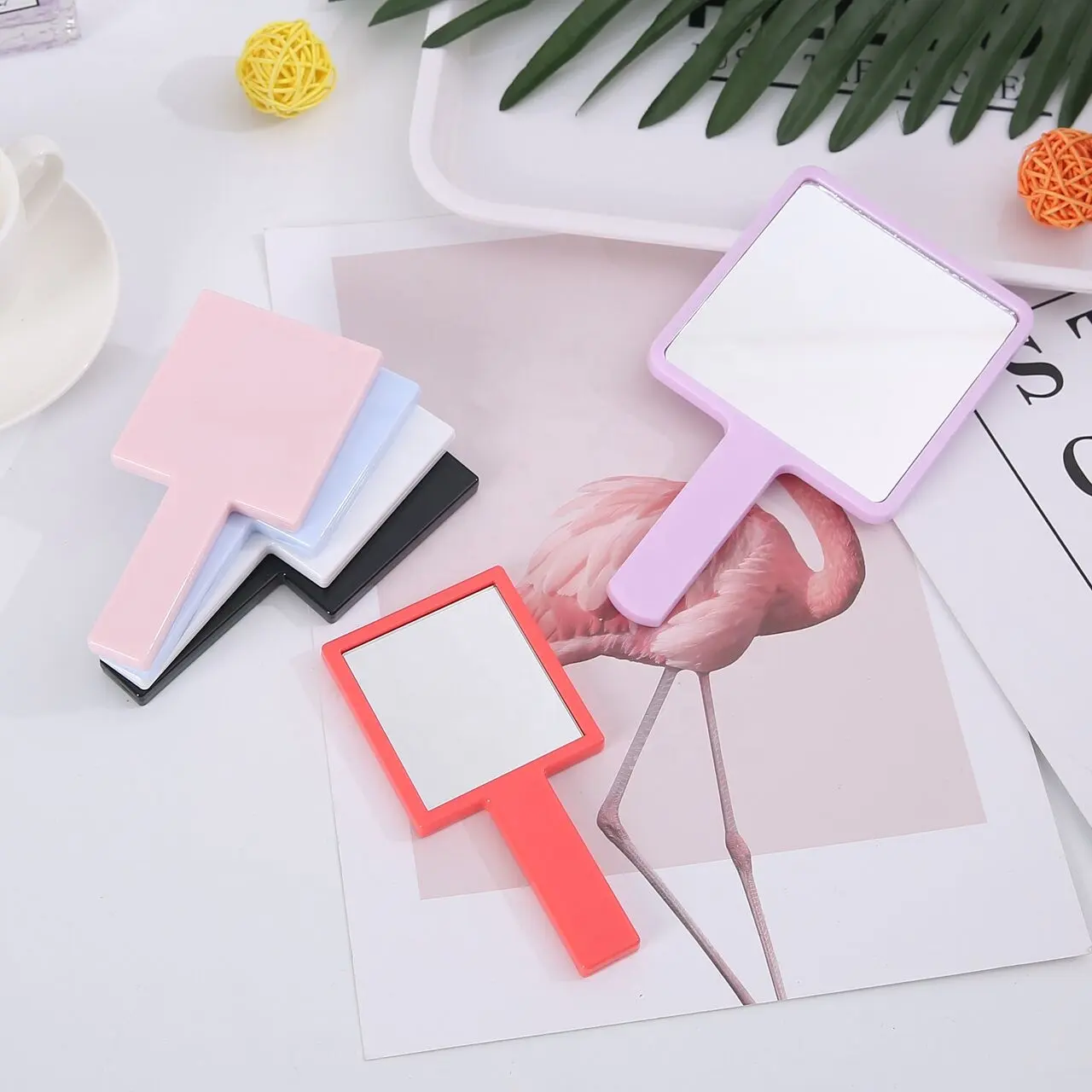 Hand Handle Mirrors 30 Years Of Factory Experience Customized Colorful Square Plastic Handheld Makeup Mirror For Travel Makeup