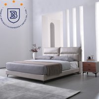 Lit double en bois massif de style moderne avec cadre en bois de bouleau russe et tissu haute densité pour mobilier de chambre