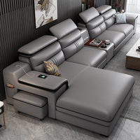 Italienischer Stil Modernes Multifunktionales Intelligentes Musik-Luxus Wohnzimmermöbel L-förmiges Ledersofa-Set mit USB-Anschluss