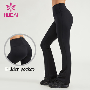 Personnalisé Nylon Spandex Poche Cachée Contrôle du Ventre Taille Haute Workout Sports Yoga <span class=keywords><strong>Pantalon</strong></span> Gym Flare Leggings pour Femmes - Product Image 1