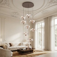 Lustre en acier inoxydable en forme de feuille de verre luxueux - Lustre moderne doré pour salon avec LED à intensité variable et garantie de 3 ans