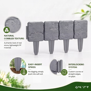 Bordures de <span class=keywords><strong>jardin</strong></span> en plastique <span class=keywords><strong>effet</strong></span> <span class=keywords><strong>pierre</strong></span>, panneaux de clôture emboîtables sans creuser, résistants aux UV, imperméables, pour aménagement paysager moderne, pelouse et fleurs - Product Image 5