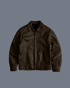 جاكيت جلدي رجالي بني داكن للشتاء بتصميم عتيق ومظهر متهالك، جاكيت جلدي للدراجات النارية مناسب للارتداء اليومي في الطقس البارد - Product Image 1