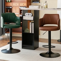 Tabouret de bar moderne en bois, style luxe léger, avec siège pivotant et accoudoirs – Hauteur réglable pour la maison, le comptoir d'accueil ou la table de cuisine