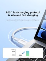 Câble de données USB-C vers USB-C double tête UGREEN L518 240W à charge rapide PD en nylon pour iPhone 15, MacBook 17 pouces, iPad Pro