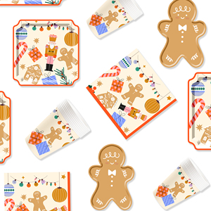DAMAI Customized Christmas Party Tableware Set with Gingerbread Man Patters Disposable Paper Plates Cups Napkins - Product Image 5