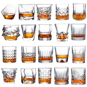 Vendita calda bicchiere bohémien bicchiere di cristallo trasparente tazza di whisky con incisione di vetro spesso trasparente per Bar bere