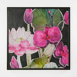 Peinture sur toile florale avec cadre en MDF noir 90x90cm épaisseur 4cm - Product Image 1