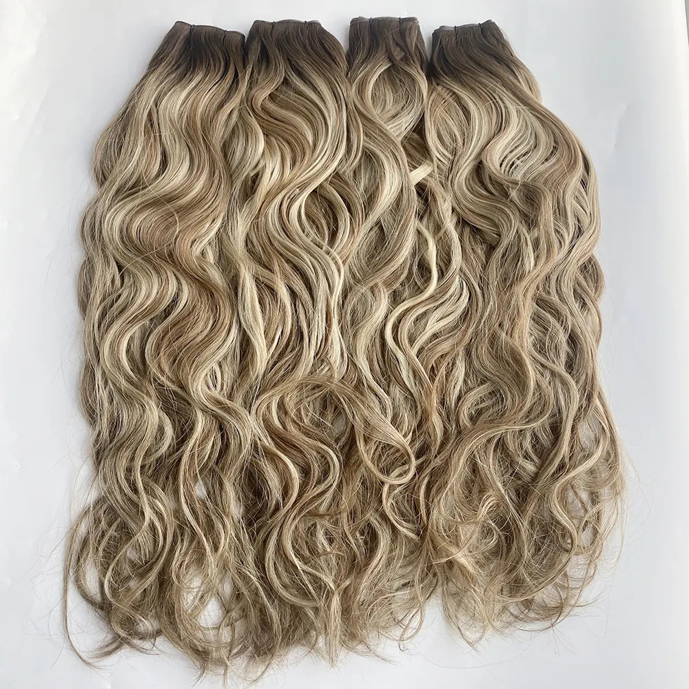 2024 Hot Selling Russian Double Drawn Balayage Color Curly Natural Wave Invisible Genius Weft Human Hair Extension