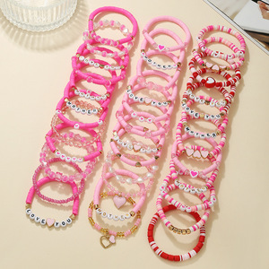 Conjunto de pulseras de cuentas rosas con diseño de perlas y corazones para niñas, regalo para niños, joyería, accesorio para el día de San Valentín - Product Image 4