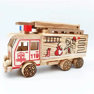 Coche de madera para niños, juguete de aprendizaje educativo, camión de bomberos