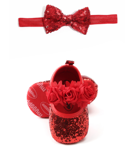 Chaussures mignonnes pour bébés filles nouveau-nées avec bandeaux assortis, ensemble de chaussures habillées pour petites filles avec bandeau à nœud - Product Image 3