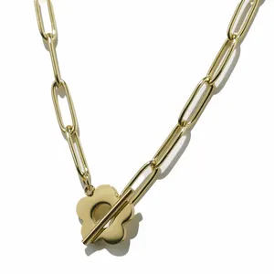 Mooie Bloem Ot Gesp Meisje Kraag 18K Goud Rvs Sieraden Dik Papier Clip Collier Custom Sieraden