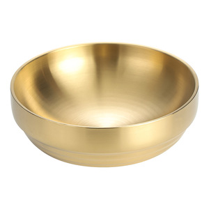 Stainless Steel Double Walled Bowl Gold Color Large Size For Bibimbap And Noodle Dishes - Product Image 1
