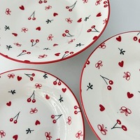 Ensemble de vaisselle en céramique à motif cerise adorable, 18 pièces, service de table en porcelaine, assiettes à soupe, accepte la personnalisation du design, logo, emballage