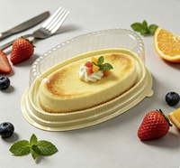 Boîte de cuisson ovale transparente jetable de qualité alimentaire avec couvercle en dôme, fond texturé doré, conteneur rigide en PET pour gâteau au fromage