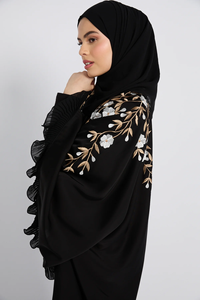 Vestido largo maxi negro de chifón con parches bordados personalizados LEDUO, mangas holgadas, abaya para mujeres musulmanas. - Product Image 2