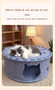 Cueva para Gatos de Interior con Rascadores, Cama para Gatos de Fieltro de Lana Gris y Túnel, Forma Cuadrada para la Comodidad de las Mascotas - Product Image 6