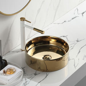 אמנותי זהב צבע יוקרה אמבטיה מלון שירותים קרמיקה עגול קטן השיש כיור - Product Image 5