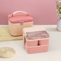 Boîte à lunch double couche pour étudiants, boîte bento en plastique pour employés de bureau, récipient alimentaire hermétique, avec sac isotherme