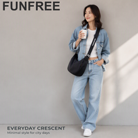 Sac bandoulière croissant pour femme, sac à l'épaule en tissu Oxford, grande capacité, style hobo, minimaliste avec sangle réglable et fermeture éclair